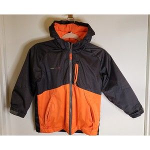 Swiss Tech Ski Jacket Boys XS  4-5 Black Orange Double front Zipper Pockets Hood